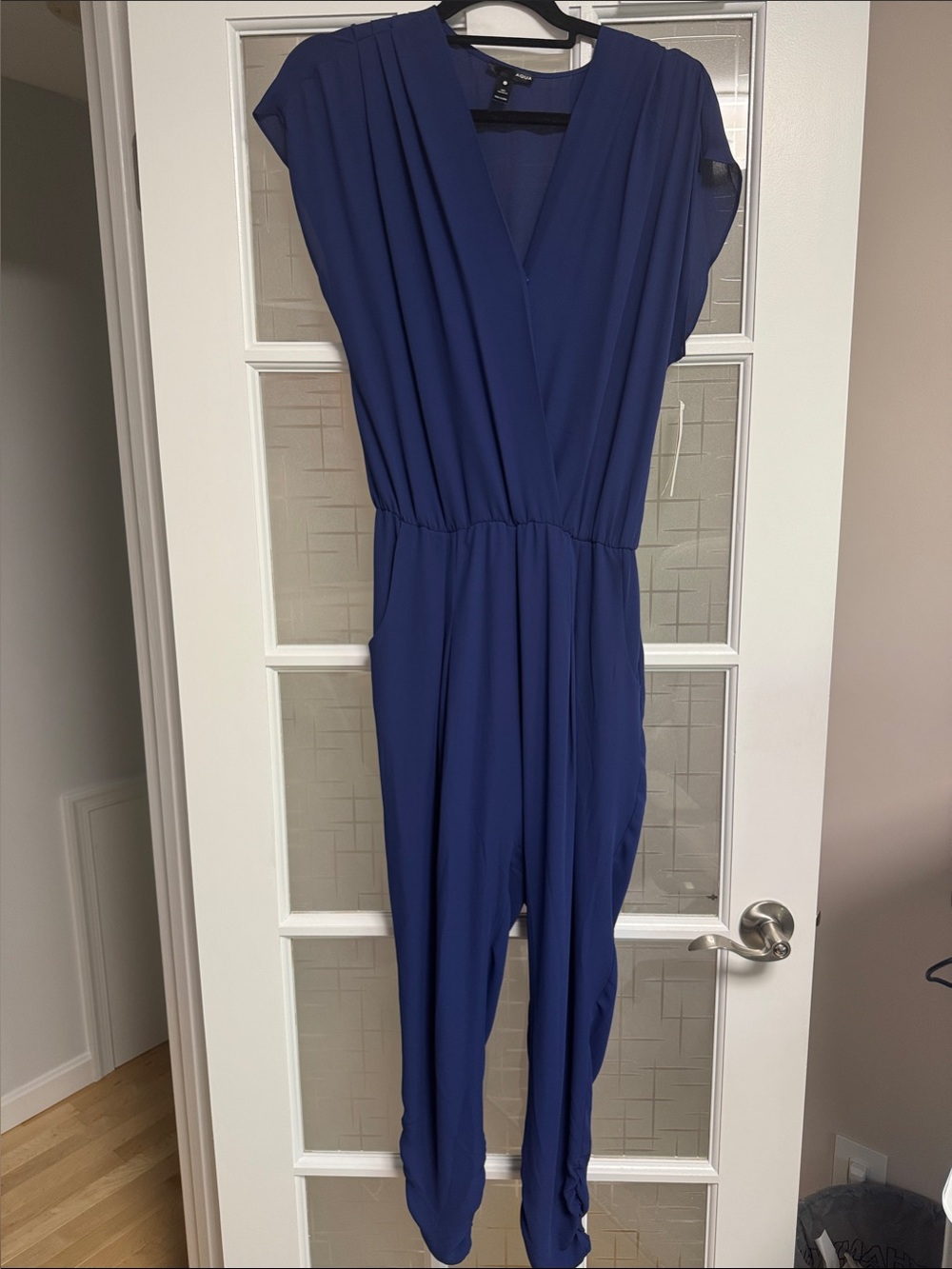 Aqua Deep Navy V-Neck Short Sleeve Jumpsuit - Picture 2 of 9